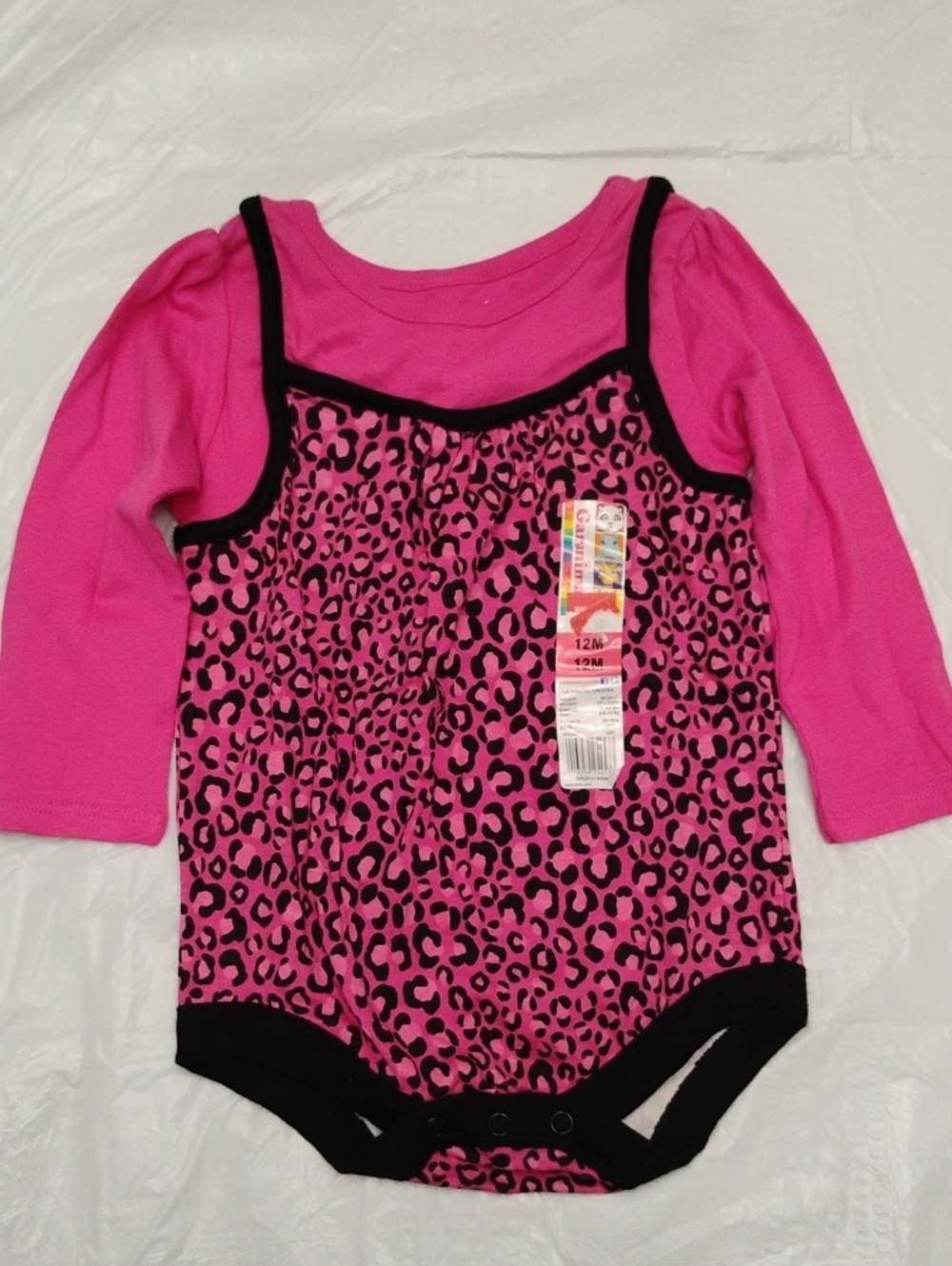 Garanimals Hot Pink Leopard-Print Long Sleeve Bodysuit with Black Trim